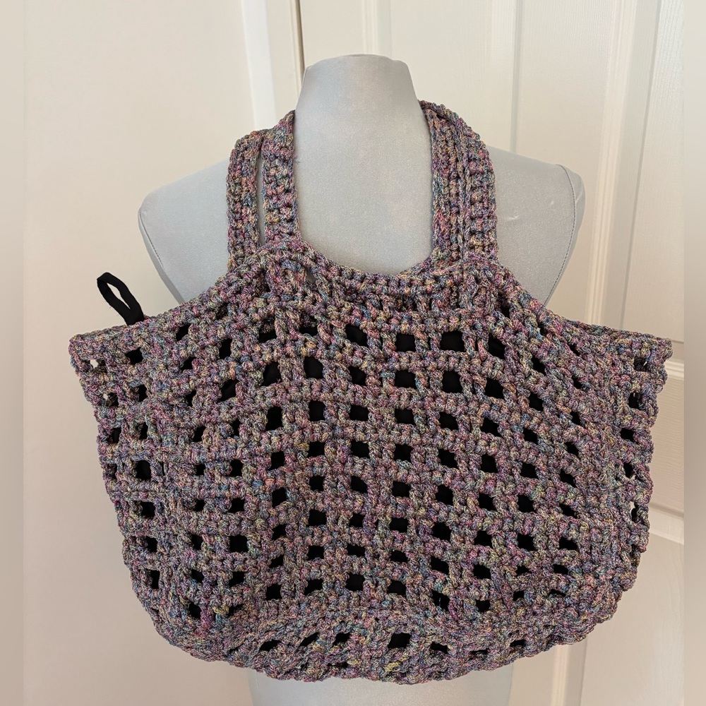 Zara Metallic Lavender Large Crochet Tote Bag